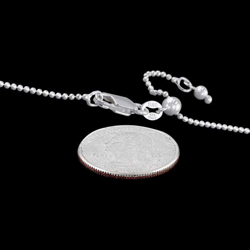 Sac Silver Sterling Silver Adjustable Diamond-Cut Ball Bead Chain 1.2mm 925 Italy Dog Tag Necklace 22" - Image 2